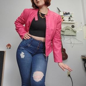 Pink Faux Leather Jacket